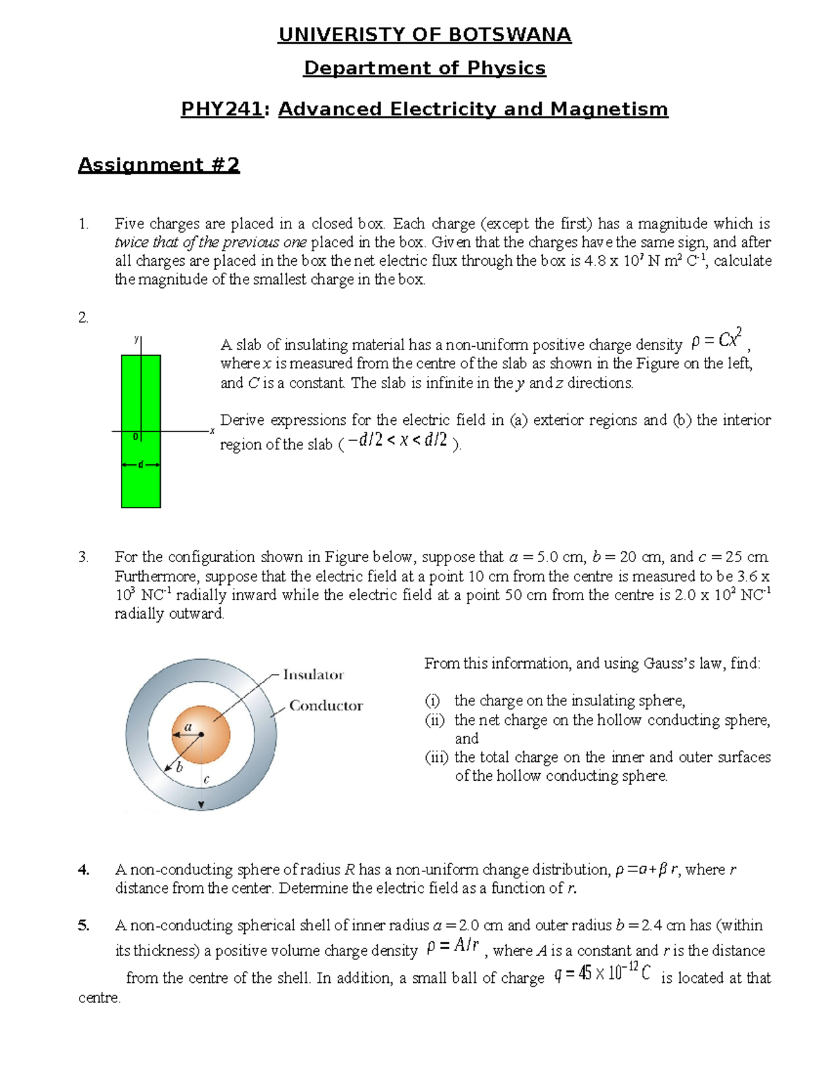 PHY241: Advanced Electricity and Magnetism Assignment 1 Solutions - Studocu