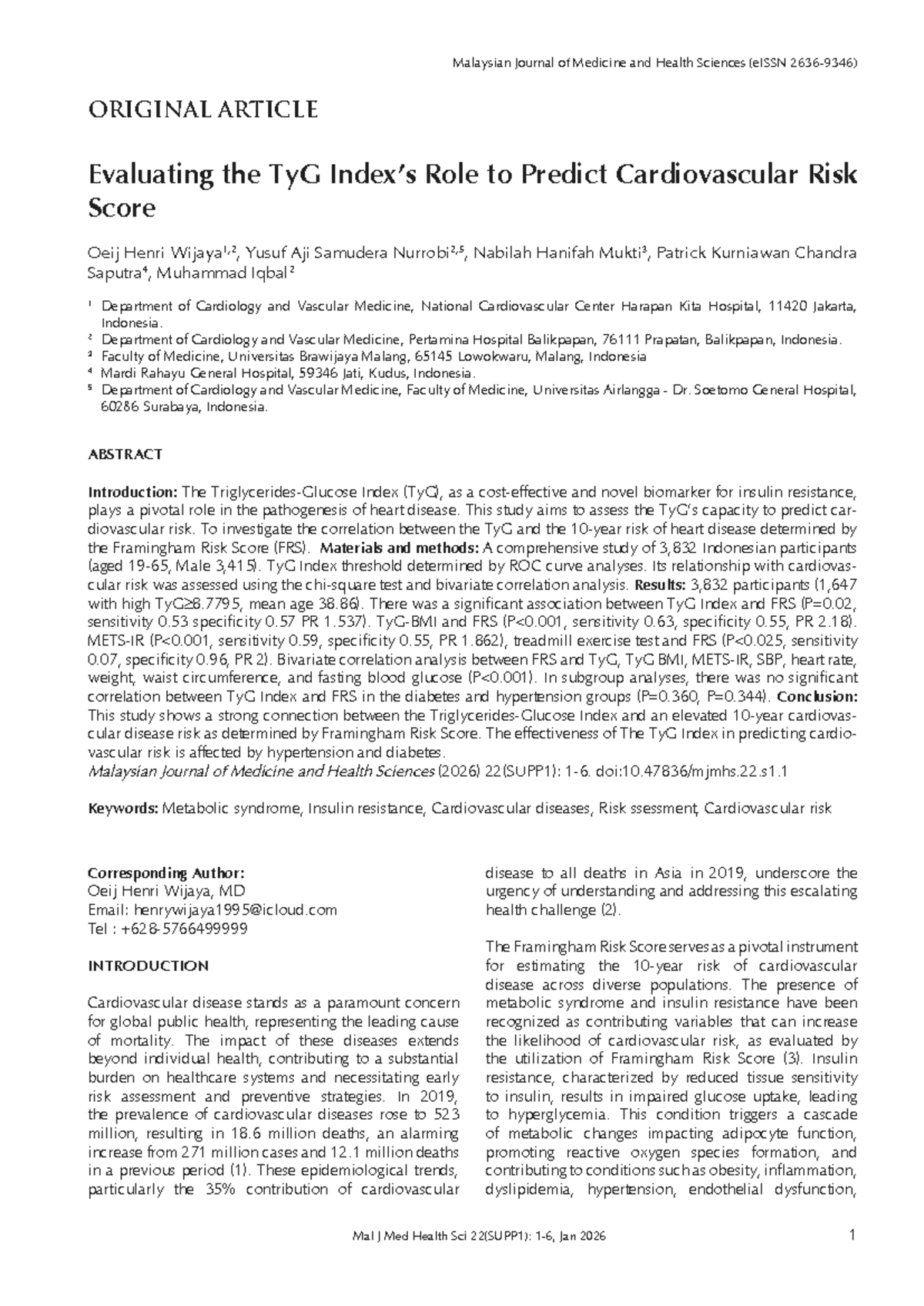 Evaluating the TyG Index for Cardiovascular Risk Prediction in ...