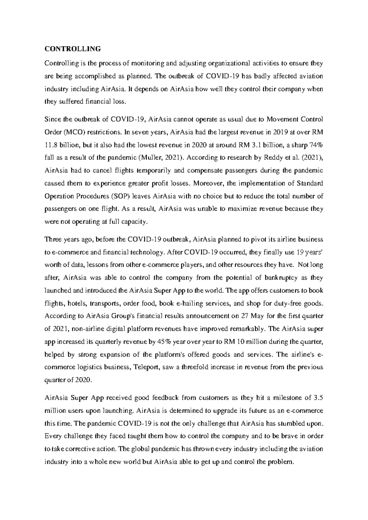Controlling AirAsia: Strategies Amid COVID-19 Challenges - Studocu