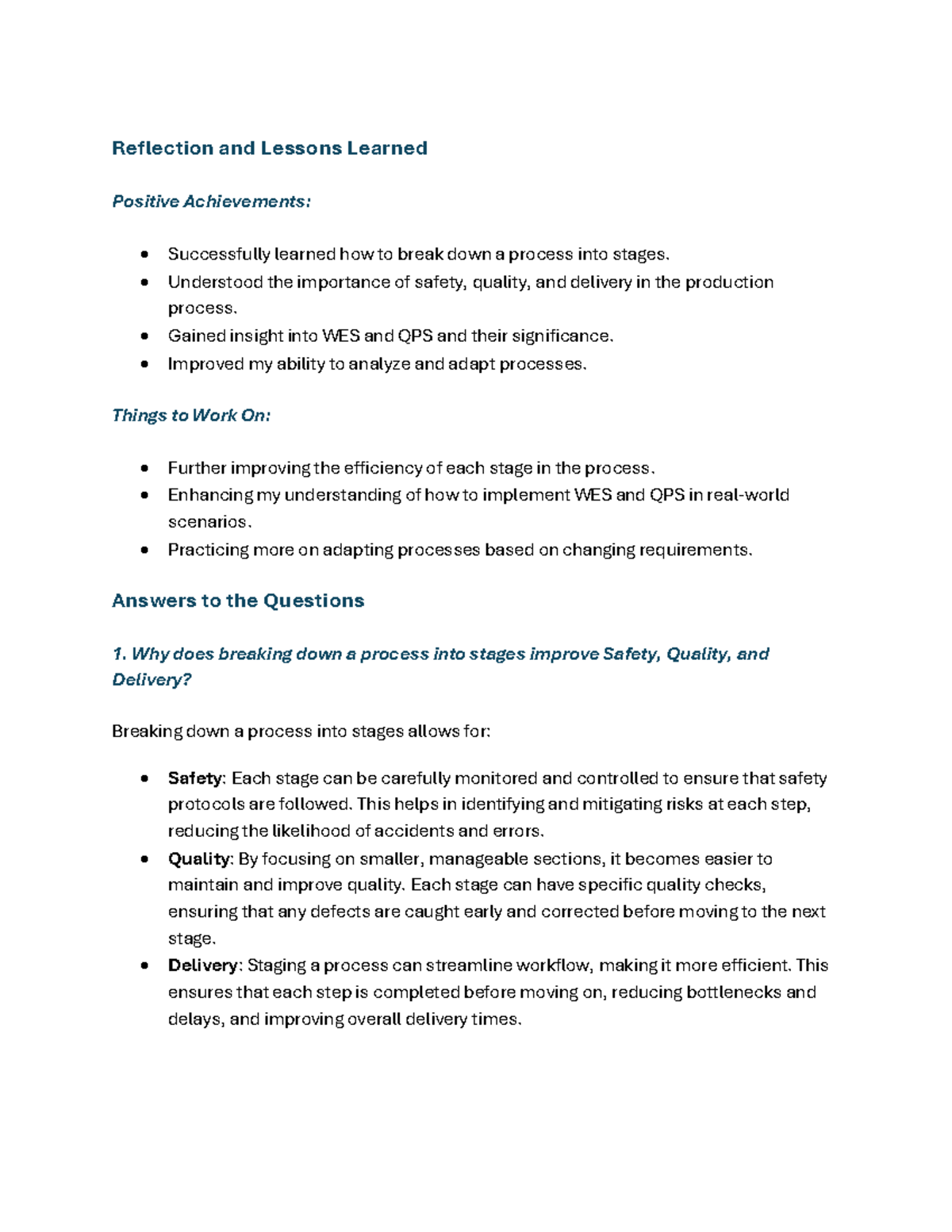 JLR Reflection: Lessons & Insights on Production Processes - Studocu