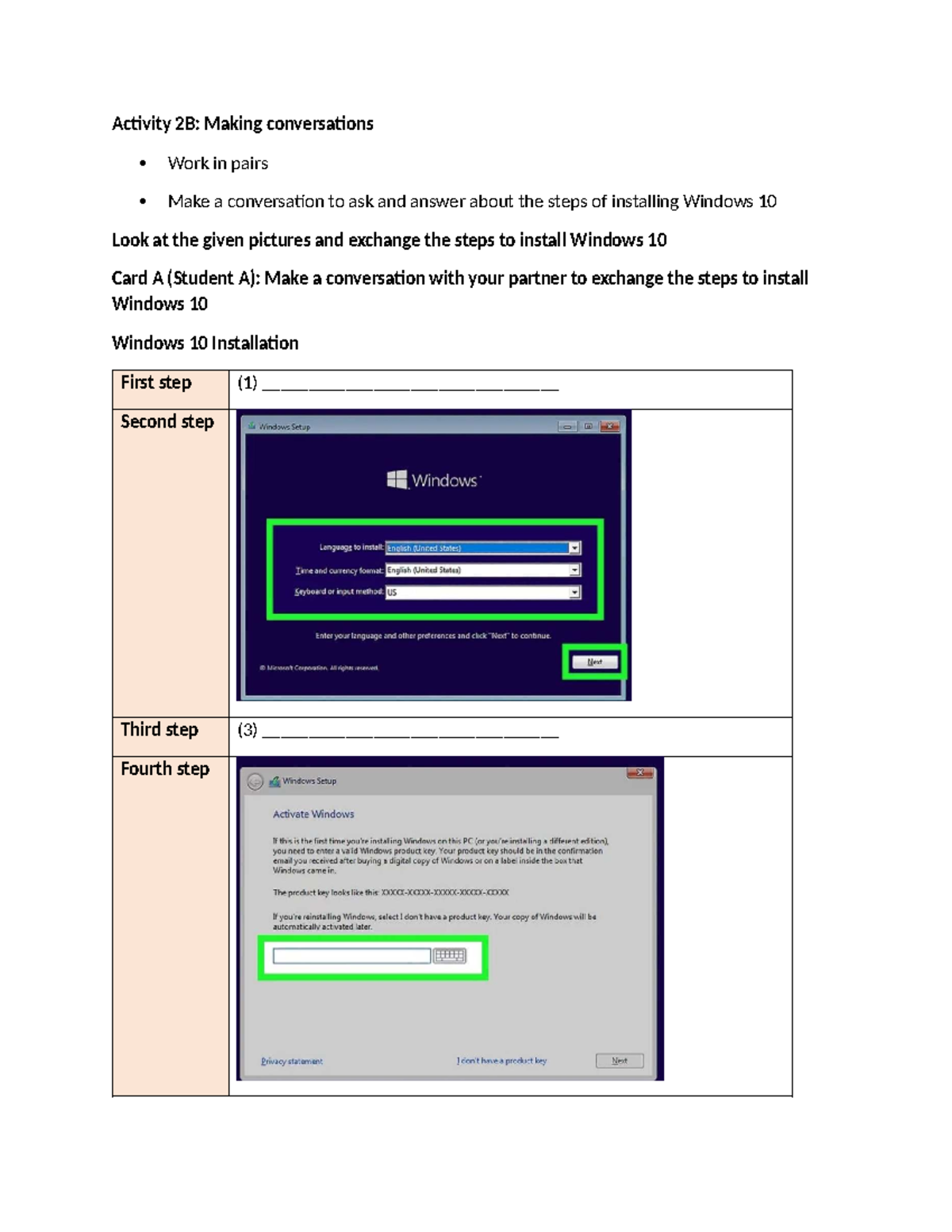 Activity 2B: Windows 10 Installation Conversation Practice - Studocu