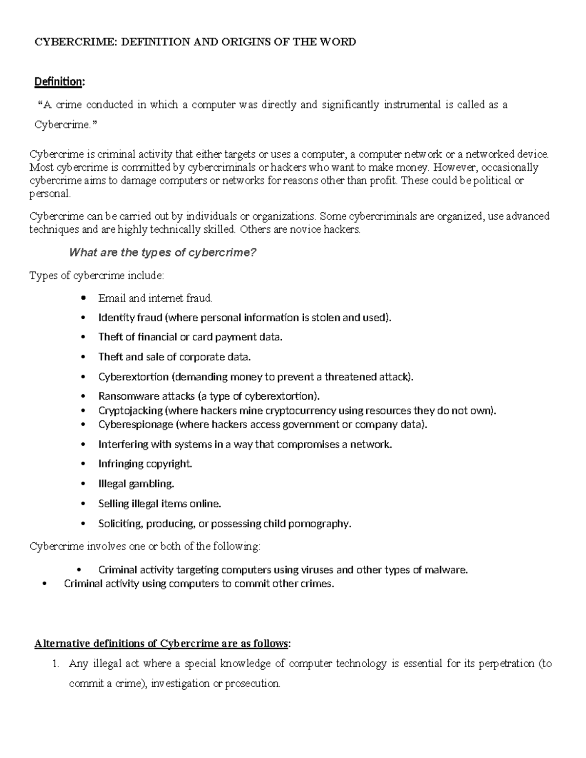 CYBER 101: Understanding Cybercrime - Definitions & Types - Studocu
