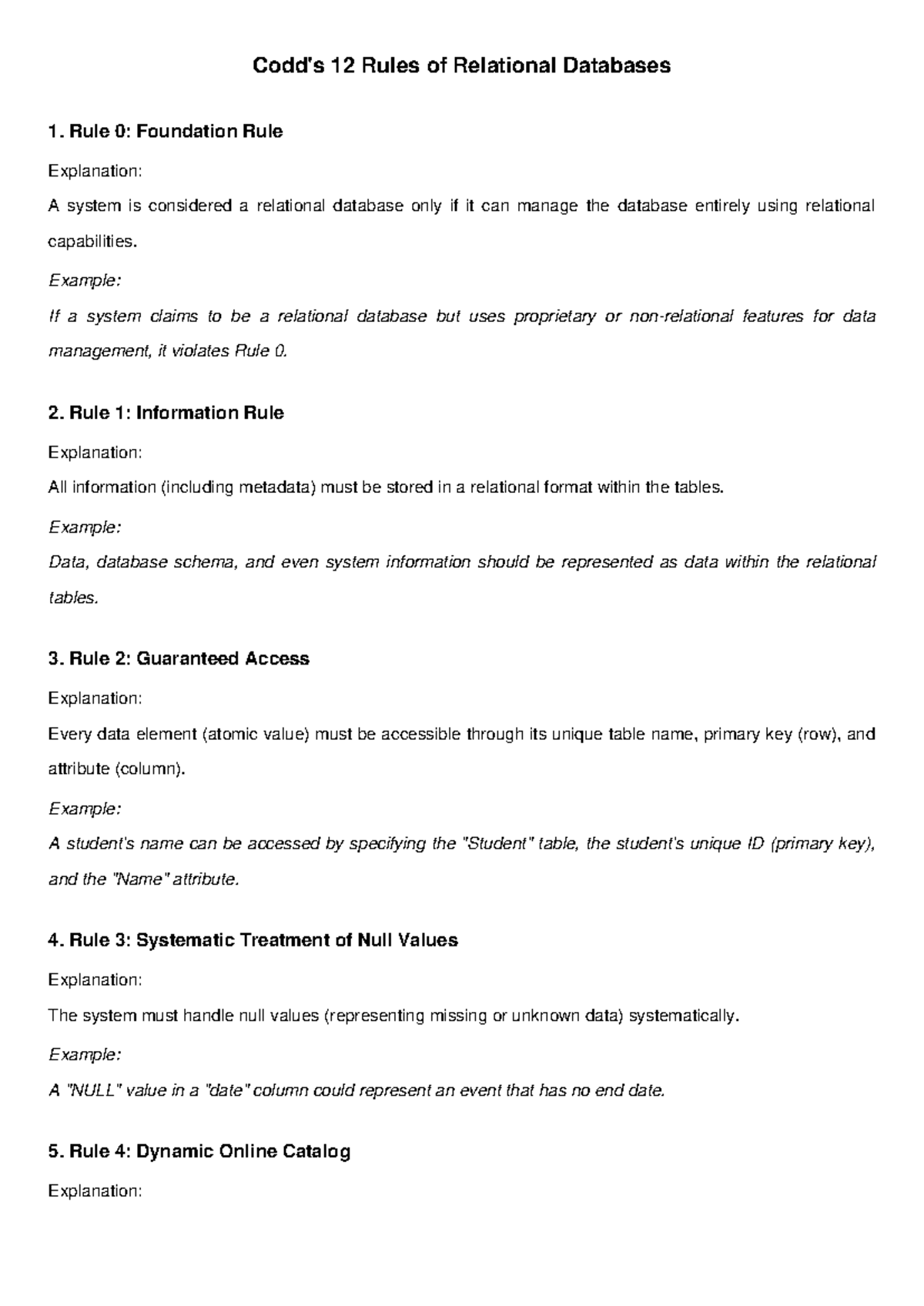 Codds 12 Rules of Relational Databases - Important Notes (IMP) - Studocu