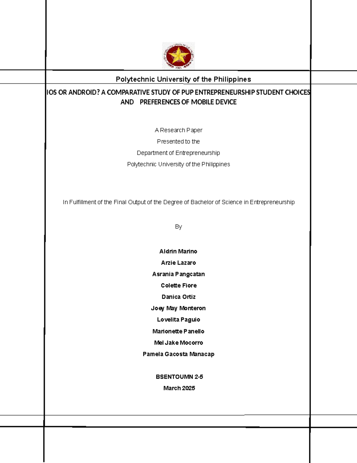 PUP BSENTOUMN Research Paper: Mobile Device Preferences of ...