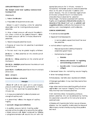 Hematology 2: Capillary Fragility & Estimated Platelet Count Study ...