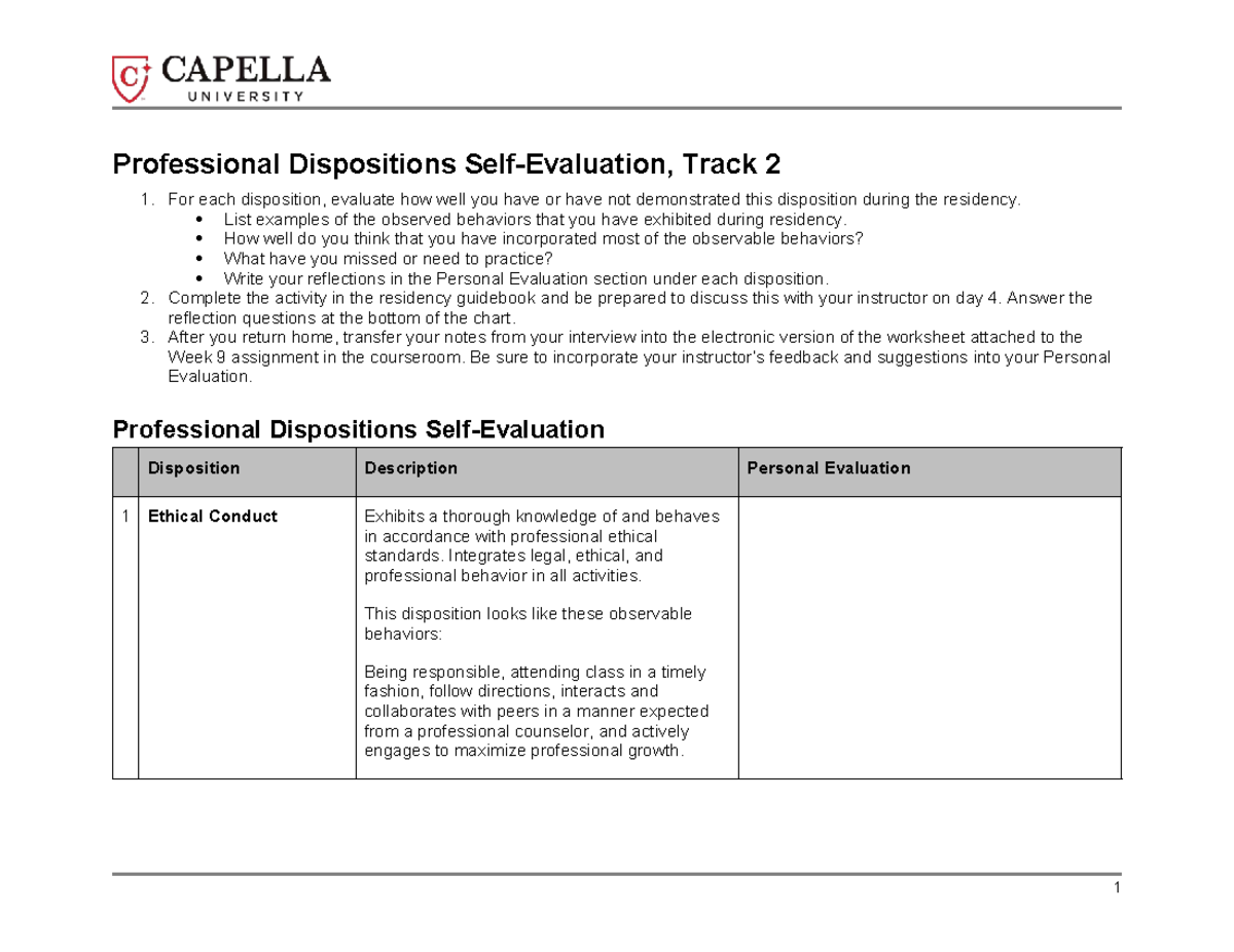 Cf professional dispositions self evaluation track 2 - Professional ...