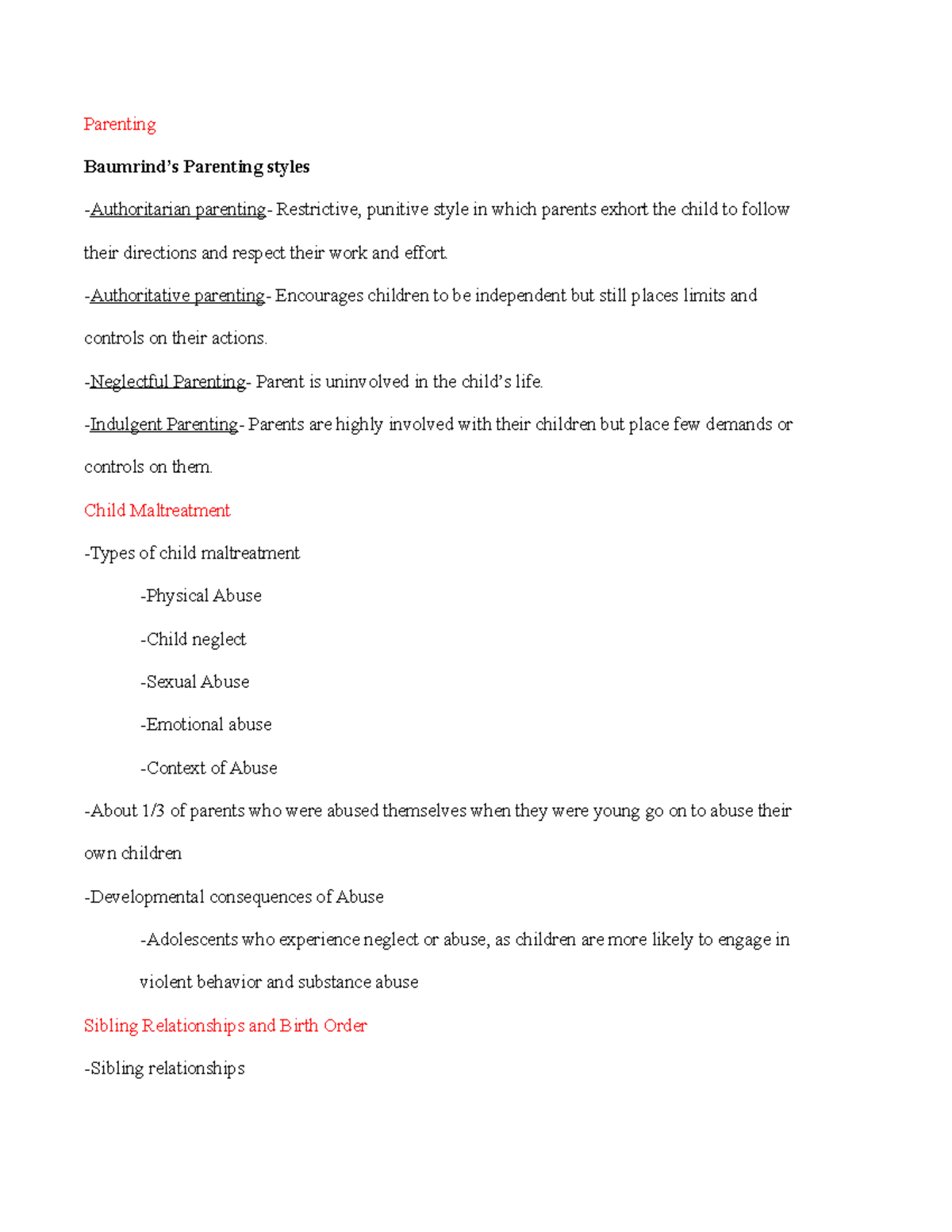 Psychology 9 - First test lecture notes - Parenting Parenting styles ...