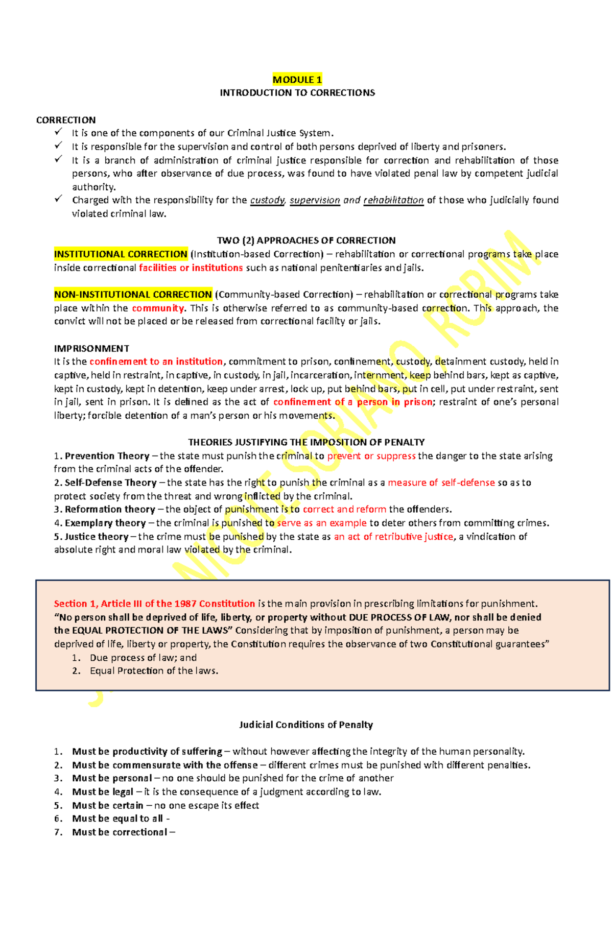 P1- Cattleya- Notes - MODULE 1 INTRODUCTION TO CORRECTIONS CORRECTION ...