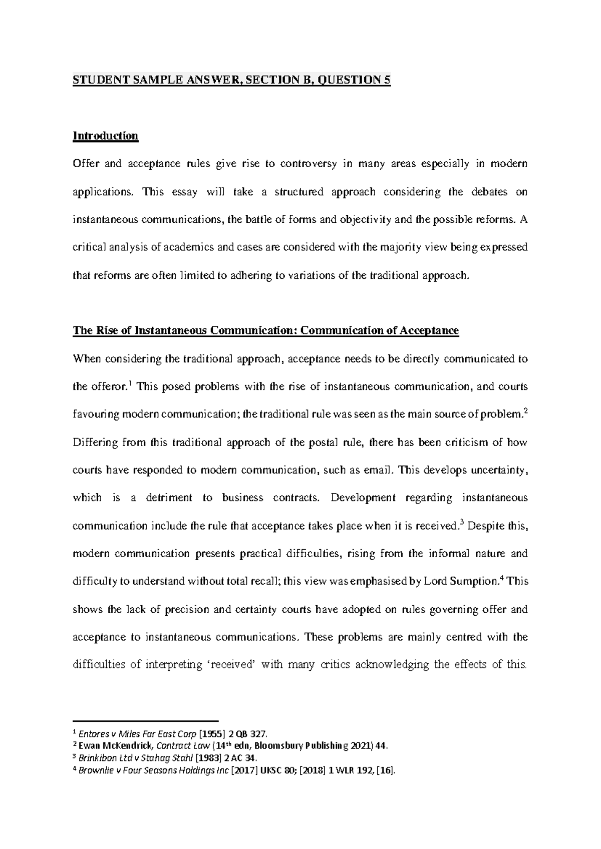 Contract Law Analysis: Offer & Acceptance (Student Sample Answer) - Studocu
