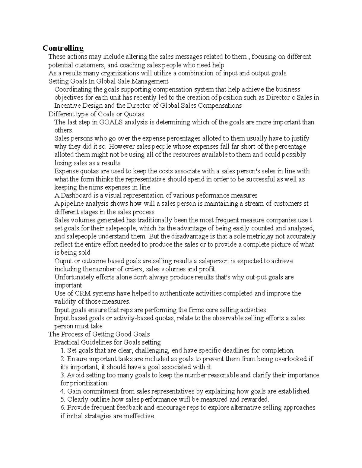 Controlling Sales Goals and Performance Analysis - SM101 Final Exam ...