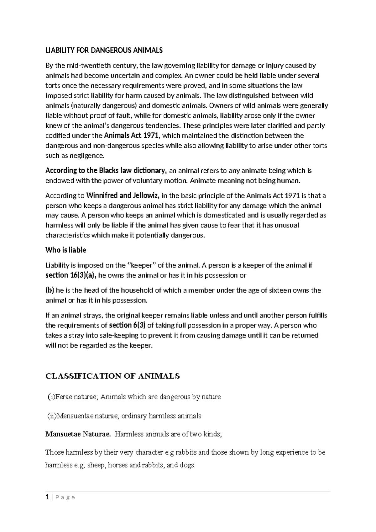 LIABILITY FOR DANGEROUS ANIMALS: A Comprehensive Overview (LAW 101 ...
