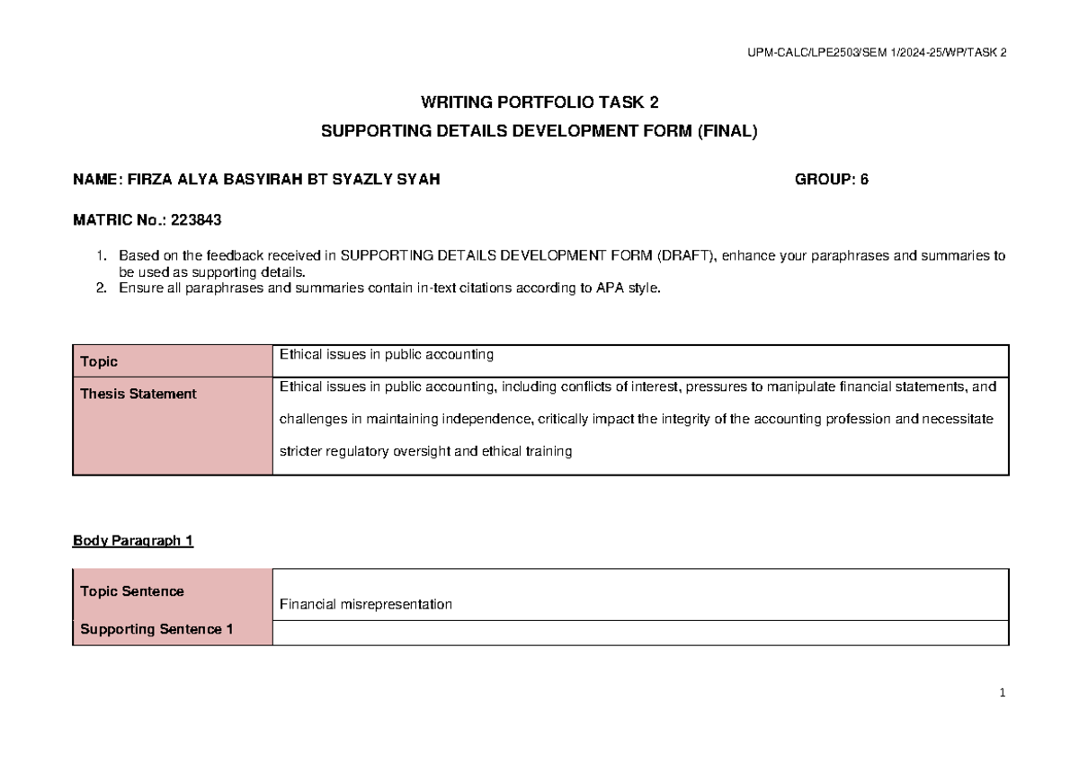 LPE2503 Writing Portfolio TASK 2 ( Final) 223843 - WRITING PORTFOLIO ...