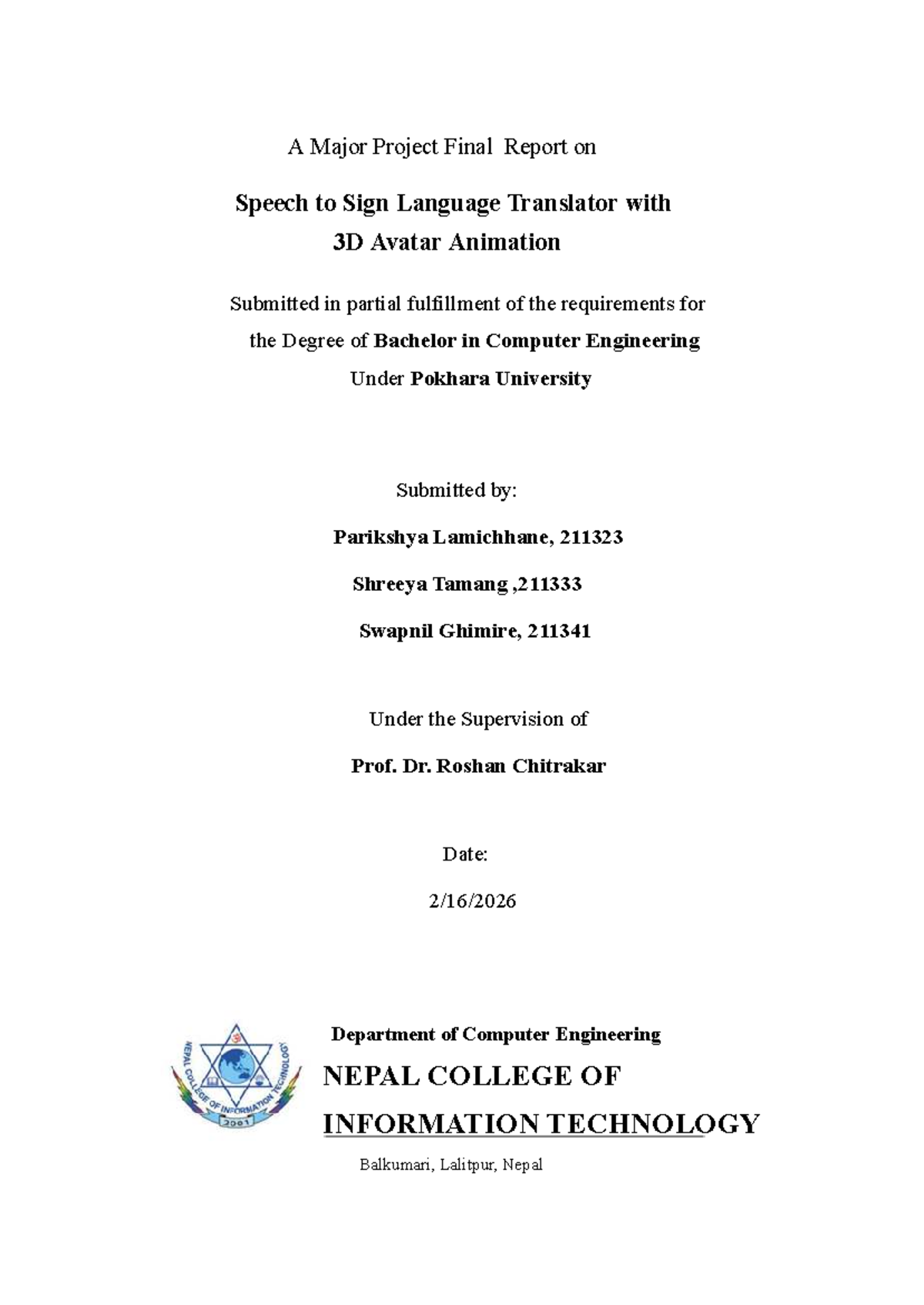 Speech to Sign Language Translator Project Report - CE 211323/211341 ...