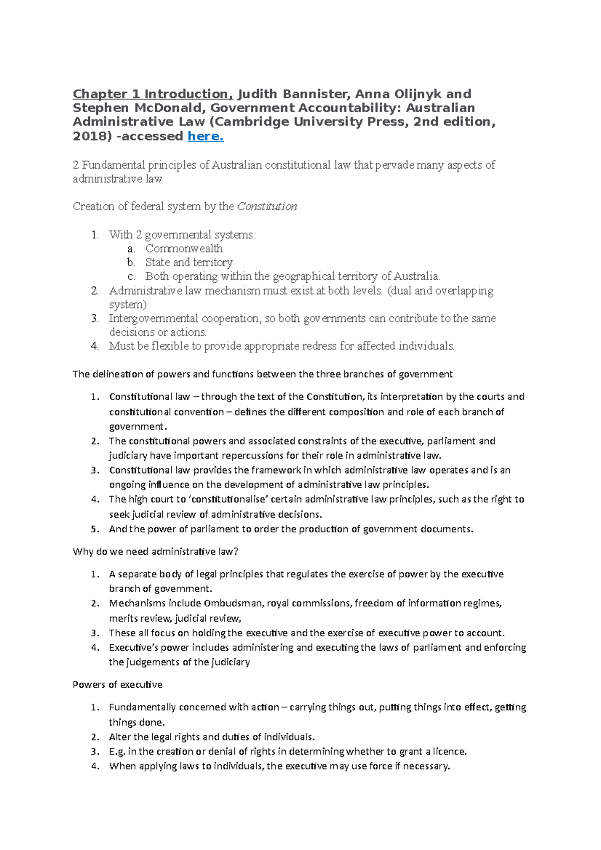 LAW101 Week 1 Lecture Notes: Introduction to Australian Admin Law - Studocu