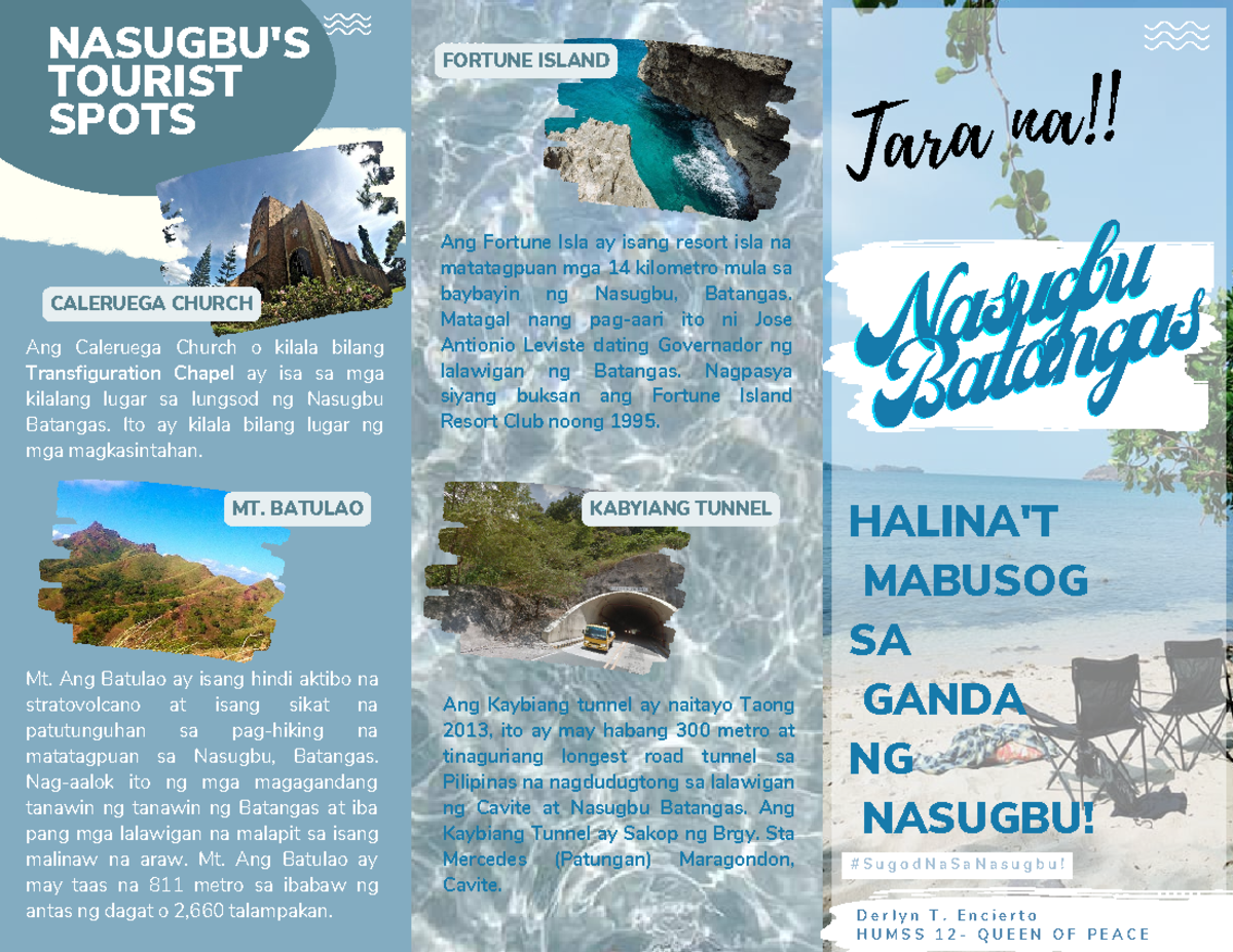 Nasugbu Batangas Tourist Spots Brochure - HUMSS 12 QP - Studocu
