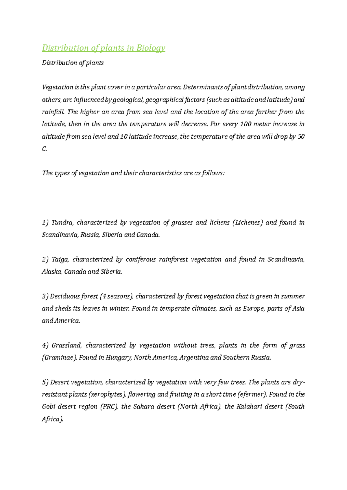 Distribution of plants in Biology - Distribution of plants in Biology ...