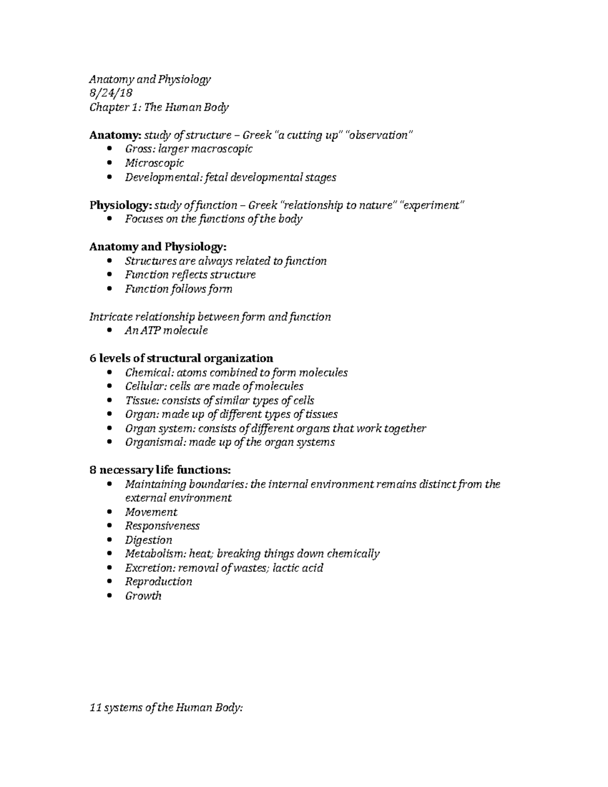 Anatomy and Physiology lecture 1 - Anatomy and Physiology Chapter 1 ...