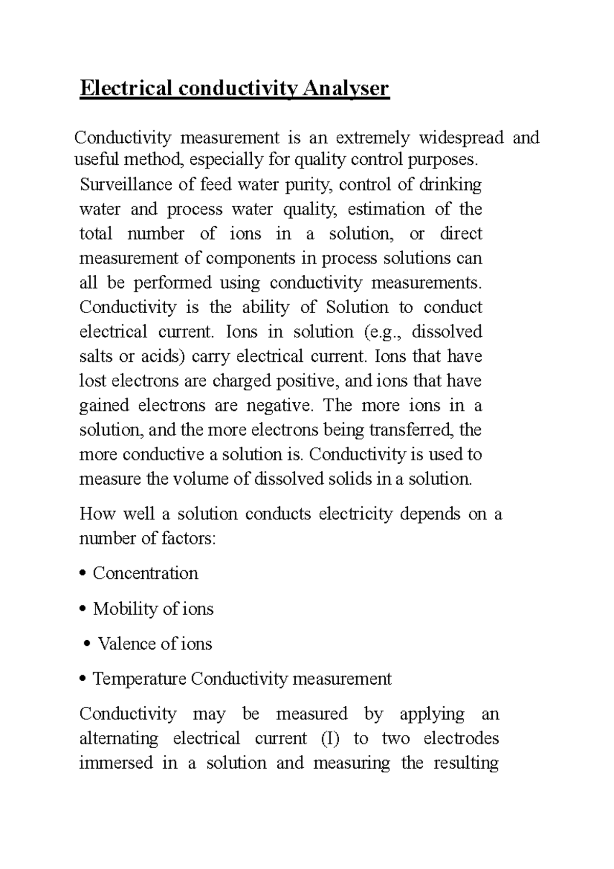 Electrical Conductivity Measurement Techniques and Analysis - Studocu
