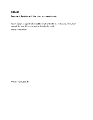 Exercise for Flow Chart and Pseudocode - CSC Exercise 1: Familiar with ...