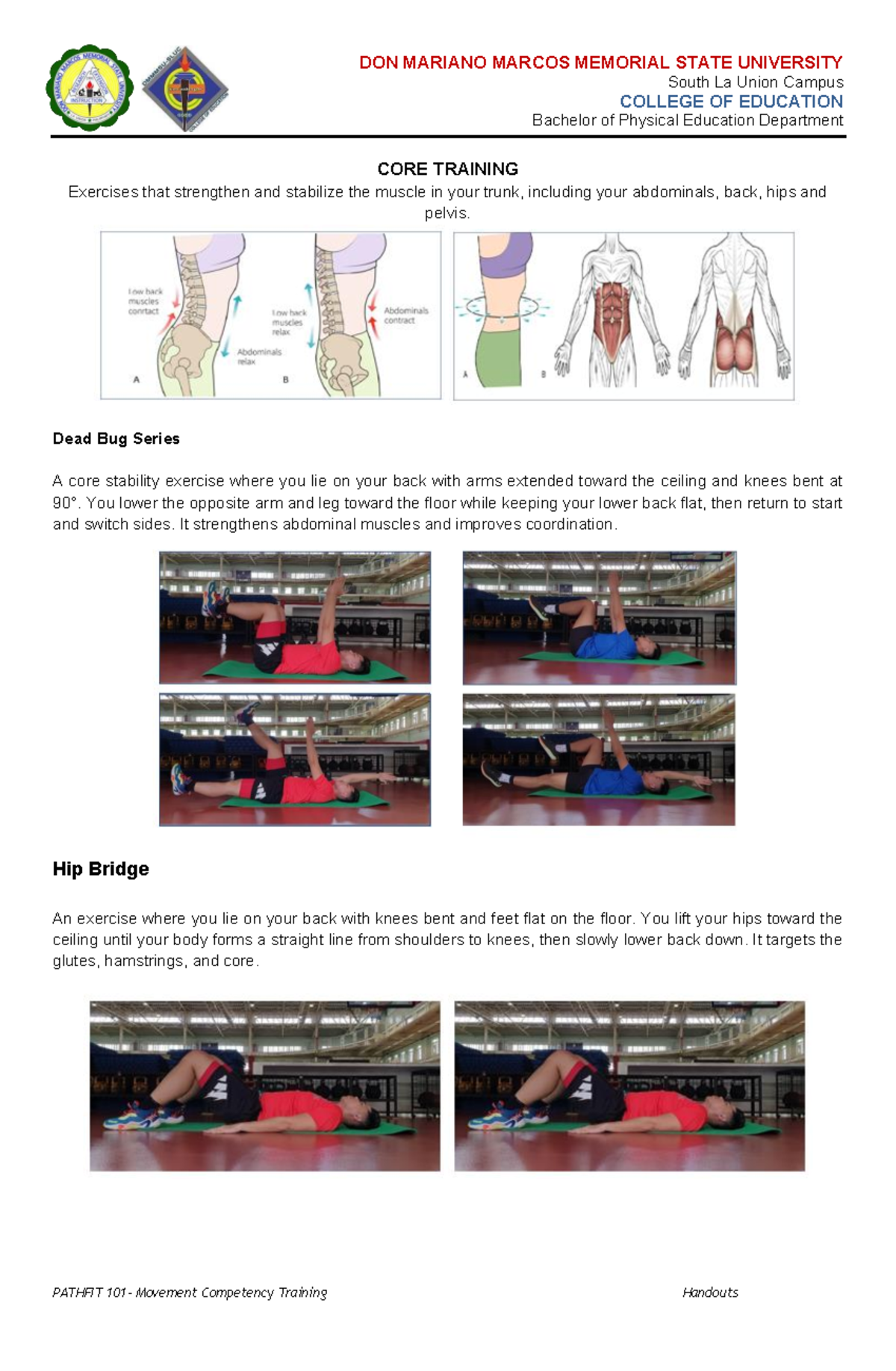 CORE Training Exercises for Pathfit Movement Competency - Studocu