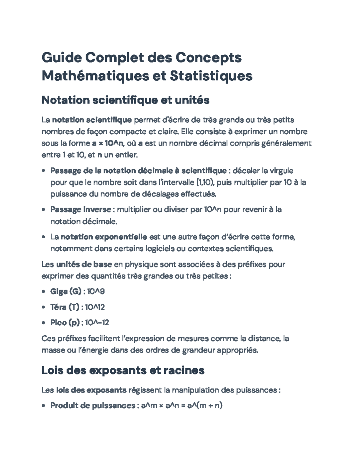 Guide Complet des Concepts Mathématiques et Statistiques (MATH 101 ...