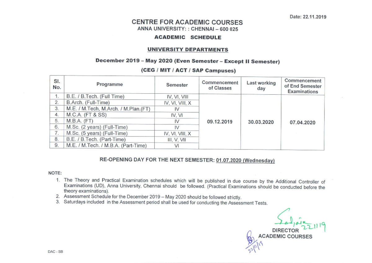 UG & PG - Even Hig Sem (except II) - Date: 22.11 CENTRE FOR ACADEMIC ...