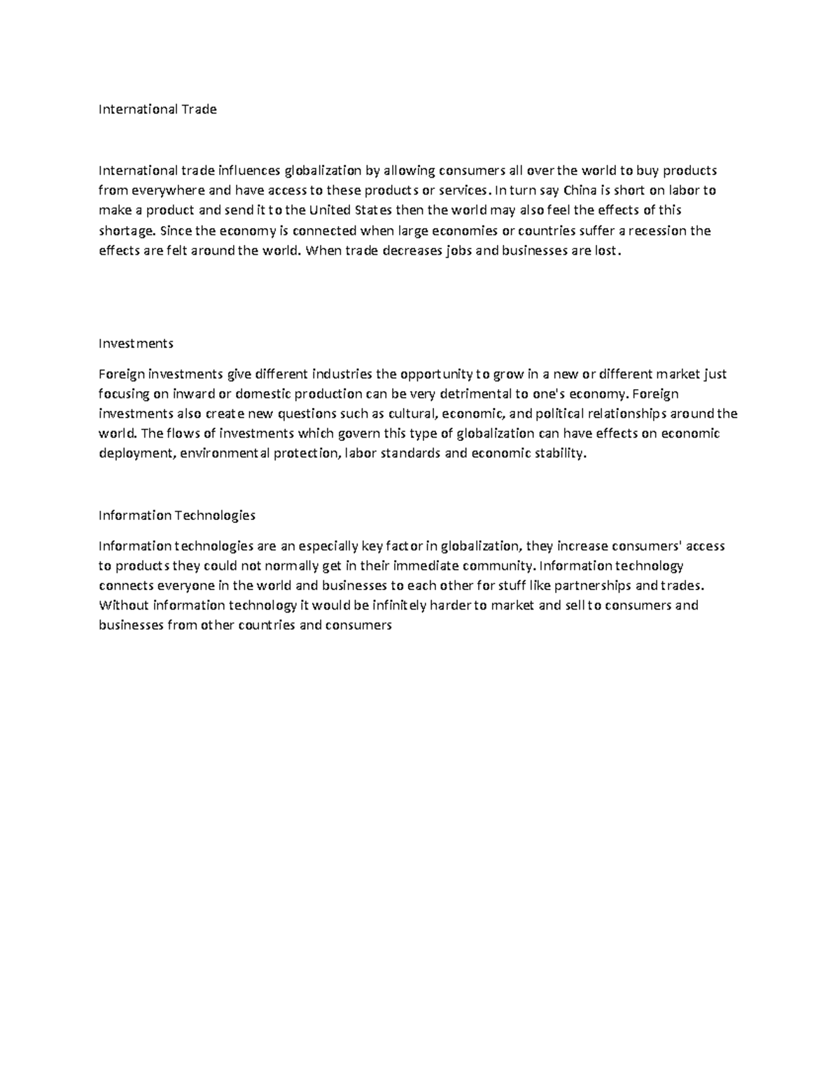 INT 101: Impact of Globalization on Trade and Investments - Studocu