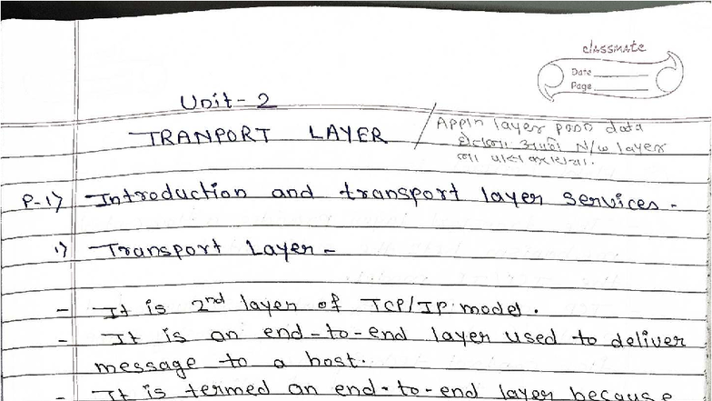 TCP-IP UNIT 2: Transport Layer Overview and Protocols - Studocu