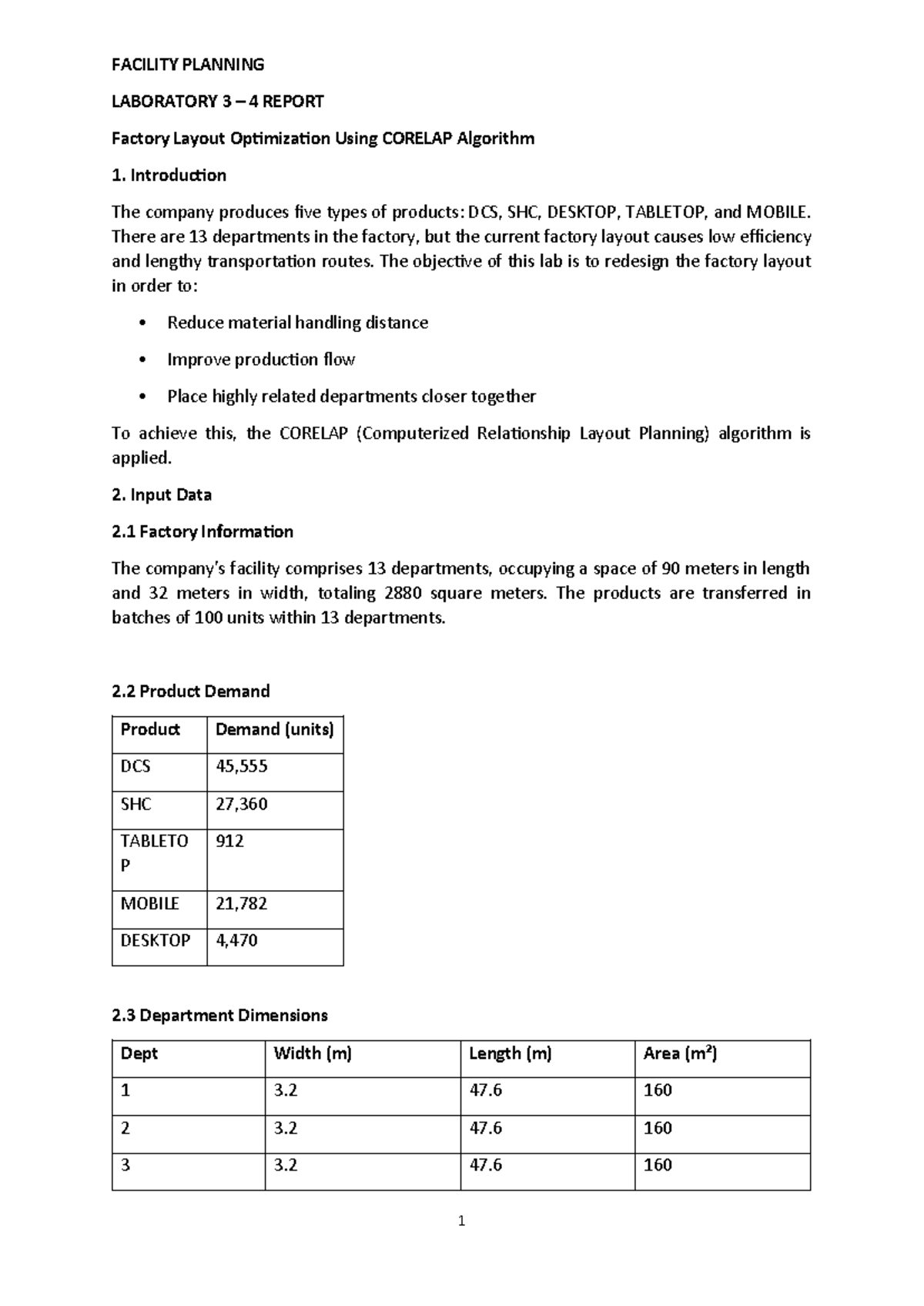 LAB-3-4: Factory Layout Optimization Using CORELAP Algorithm - Studocu
