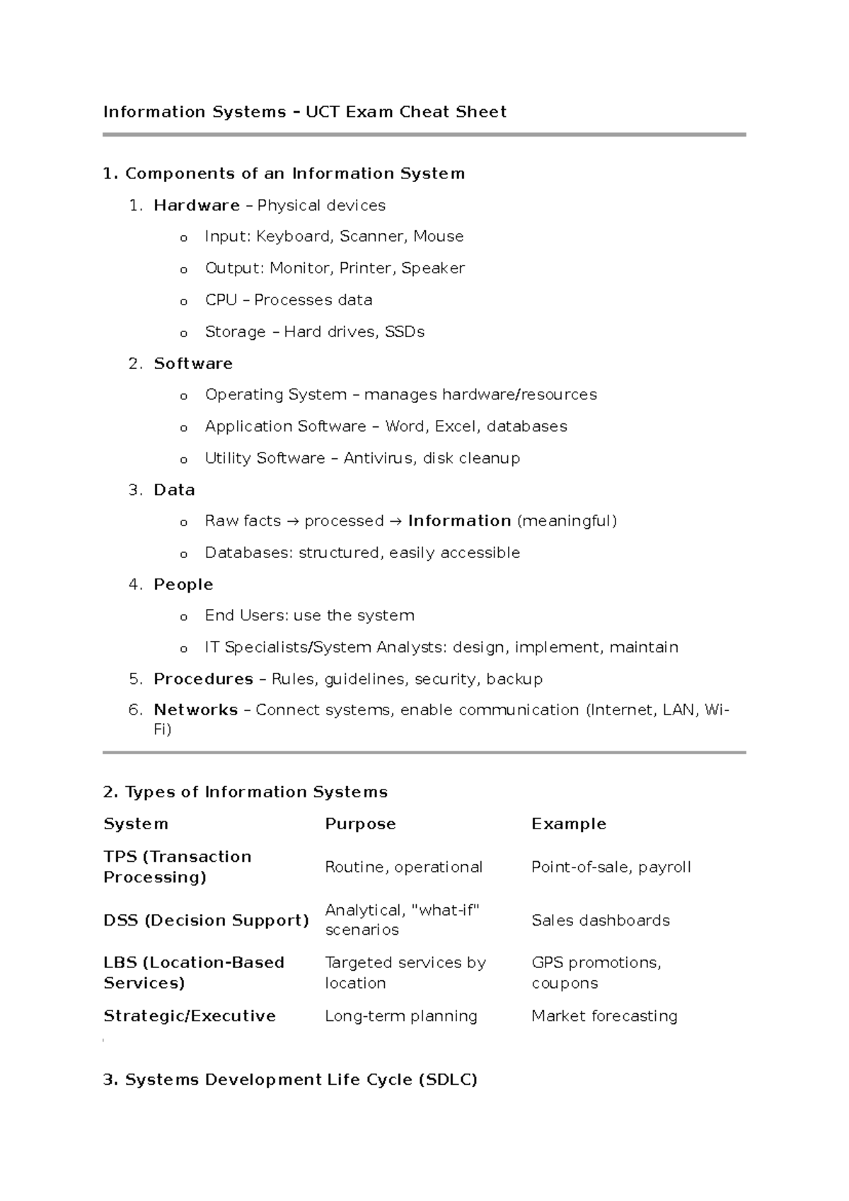 Information Systems UCT Exam Cheat Sheet: Key Concepts & Components ...