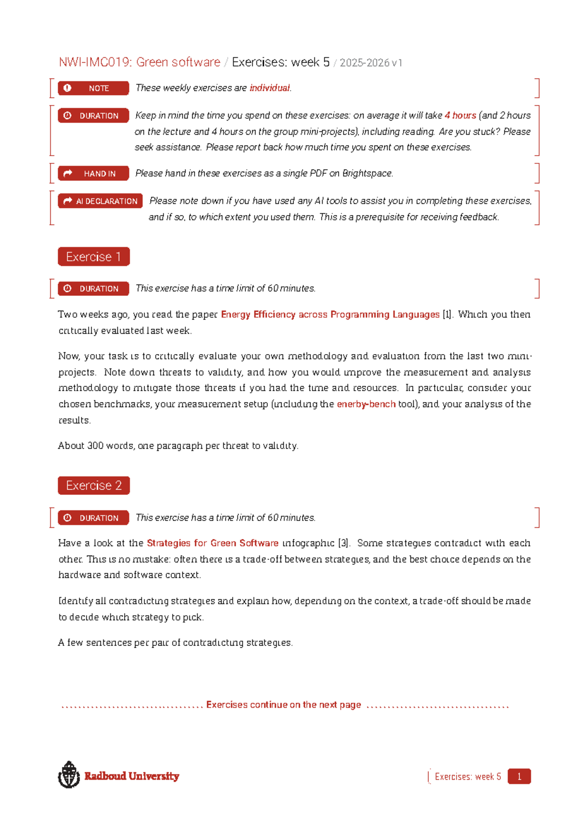 Exercises 5: Green Software - Individual Tasks & Guidelines - Studeersnel