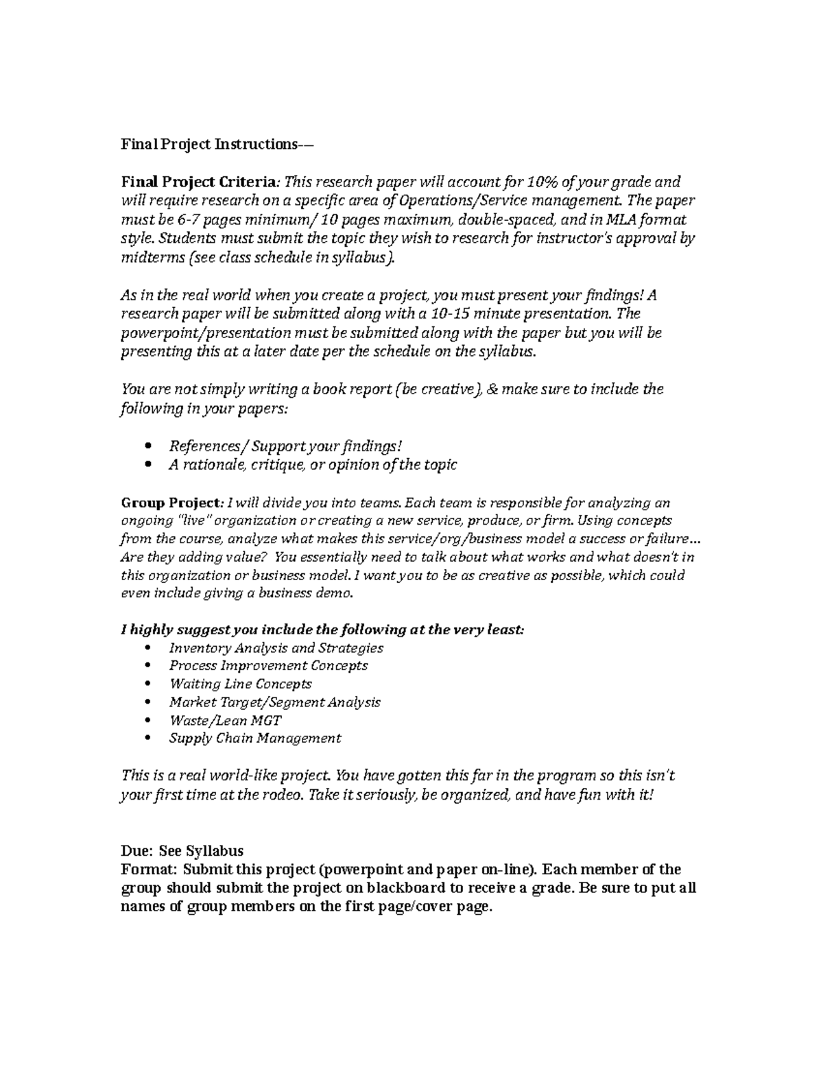 BUS - Final Project Guidelines and Requirements for Submission - Studocu