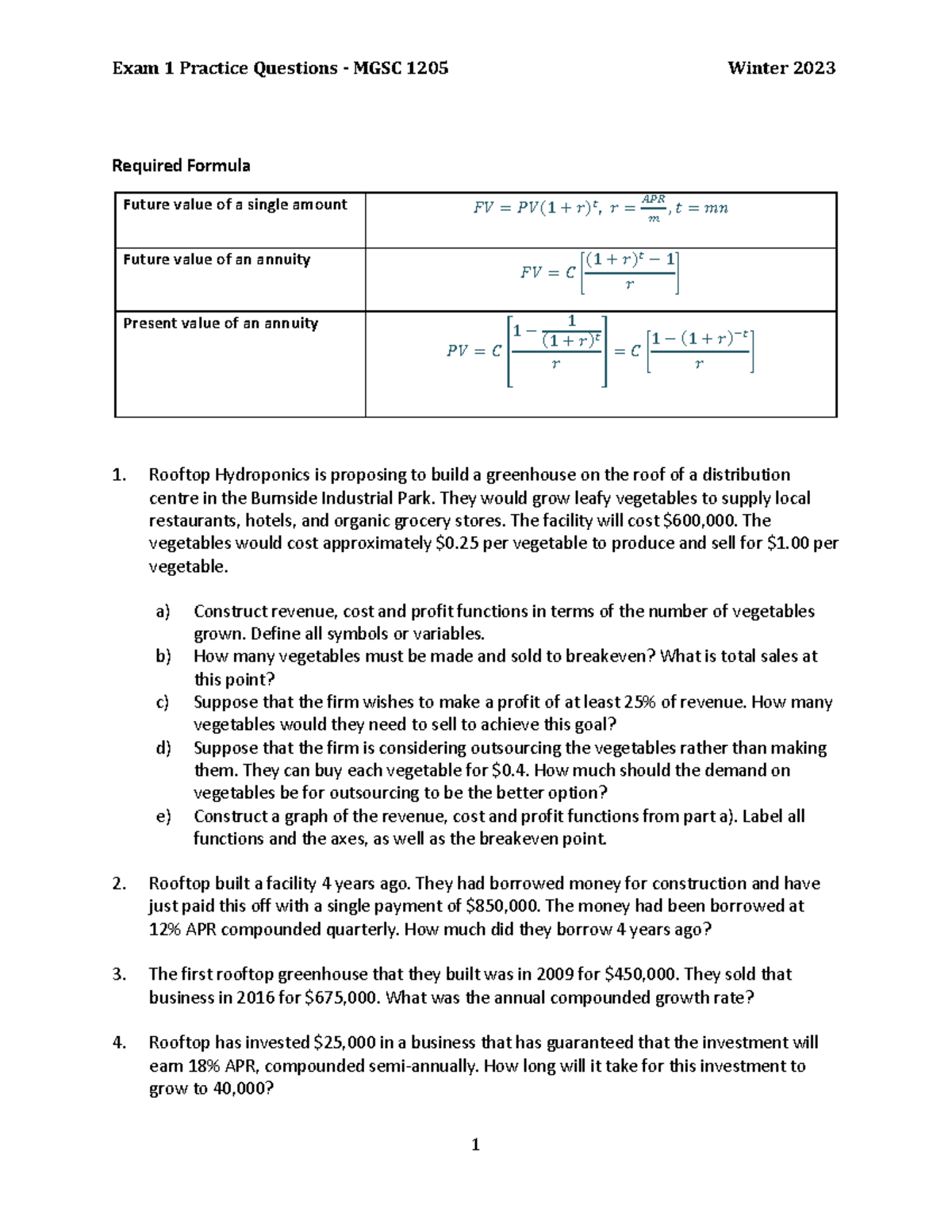 MGSC1205 Winter 2023 Exam 1 Practice Questions and Solutions - Studocu