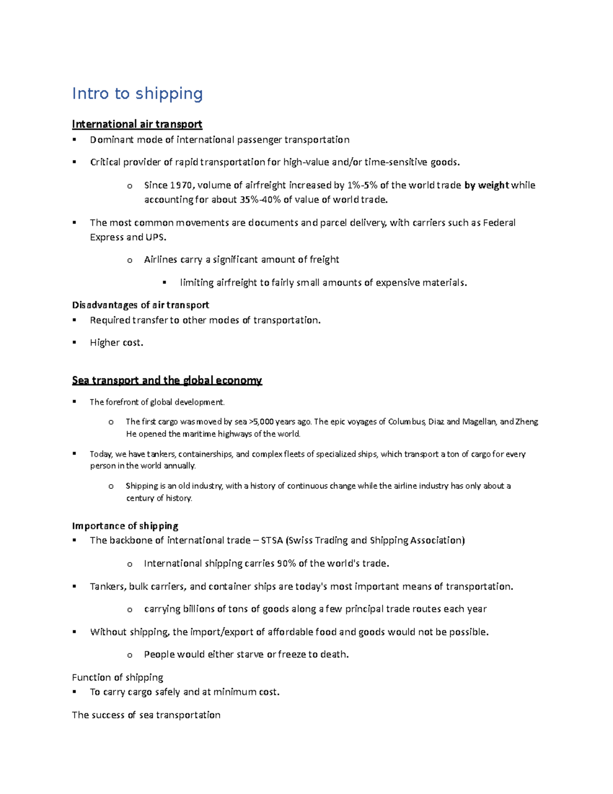 Bf2226 Intro to Shipping: Key Concepts & Global Impact Analysis - Studocu