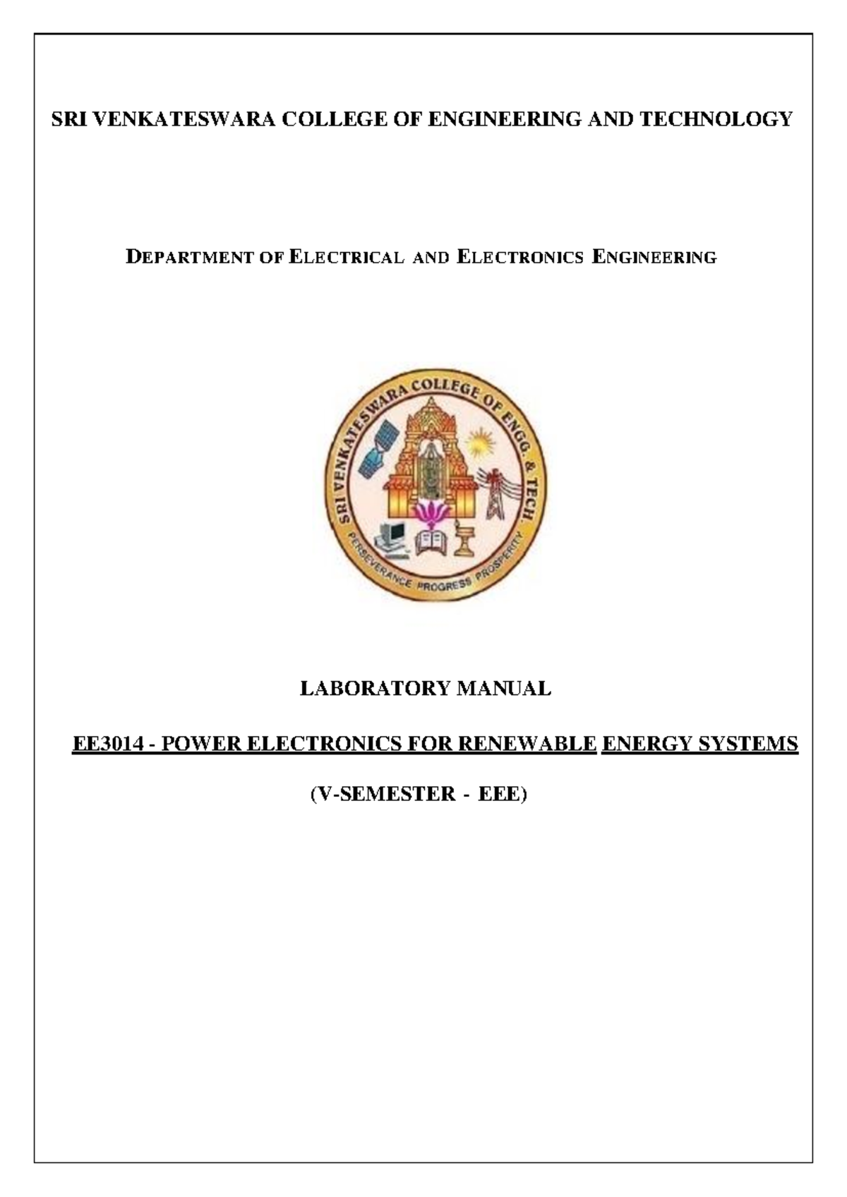 EE3014 Laboratory Manual: Power Electronics for Renewable Energy ...