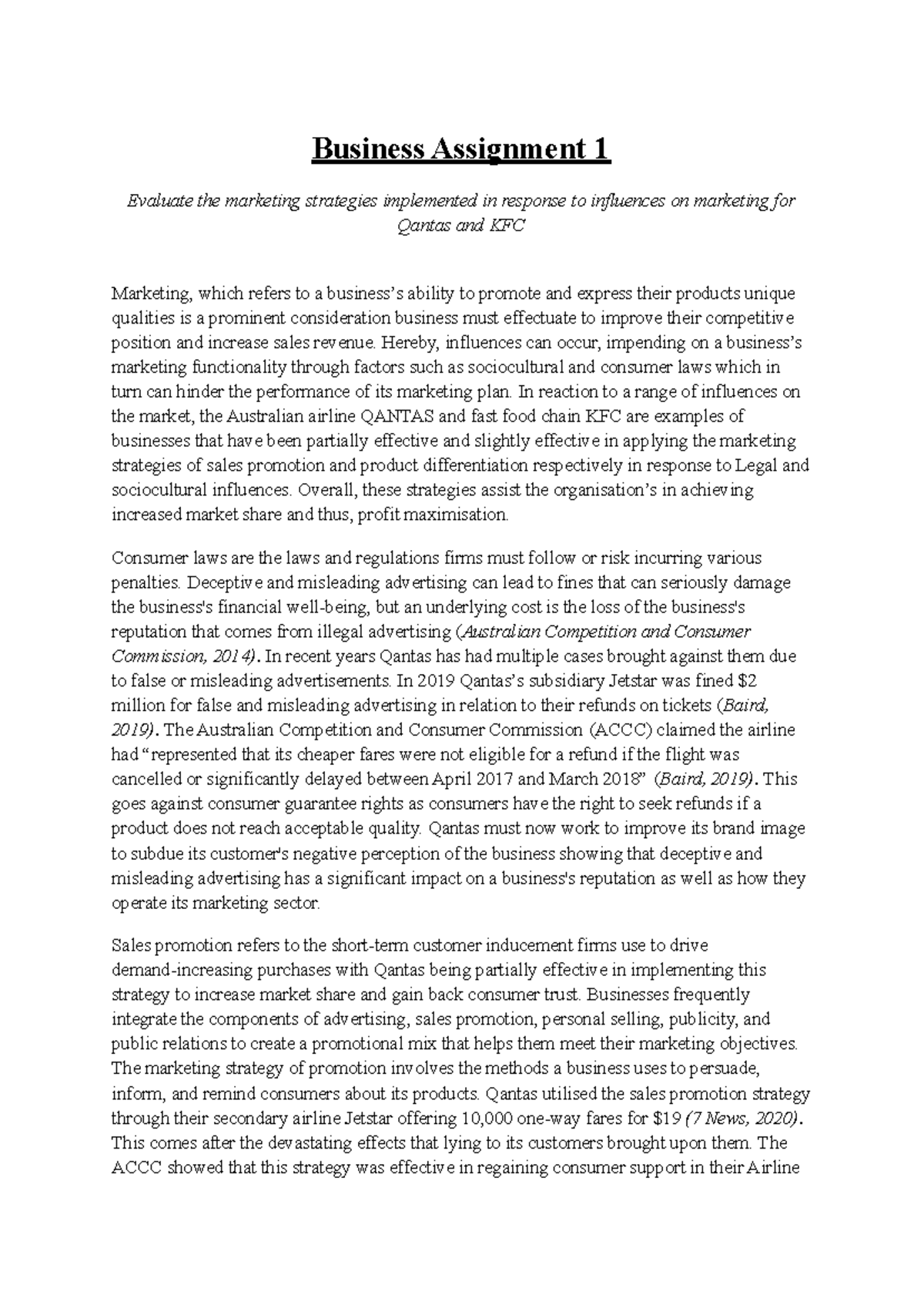 HSC Business Assignment: Marketing Strategies of Qantas & KFC - Studocu