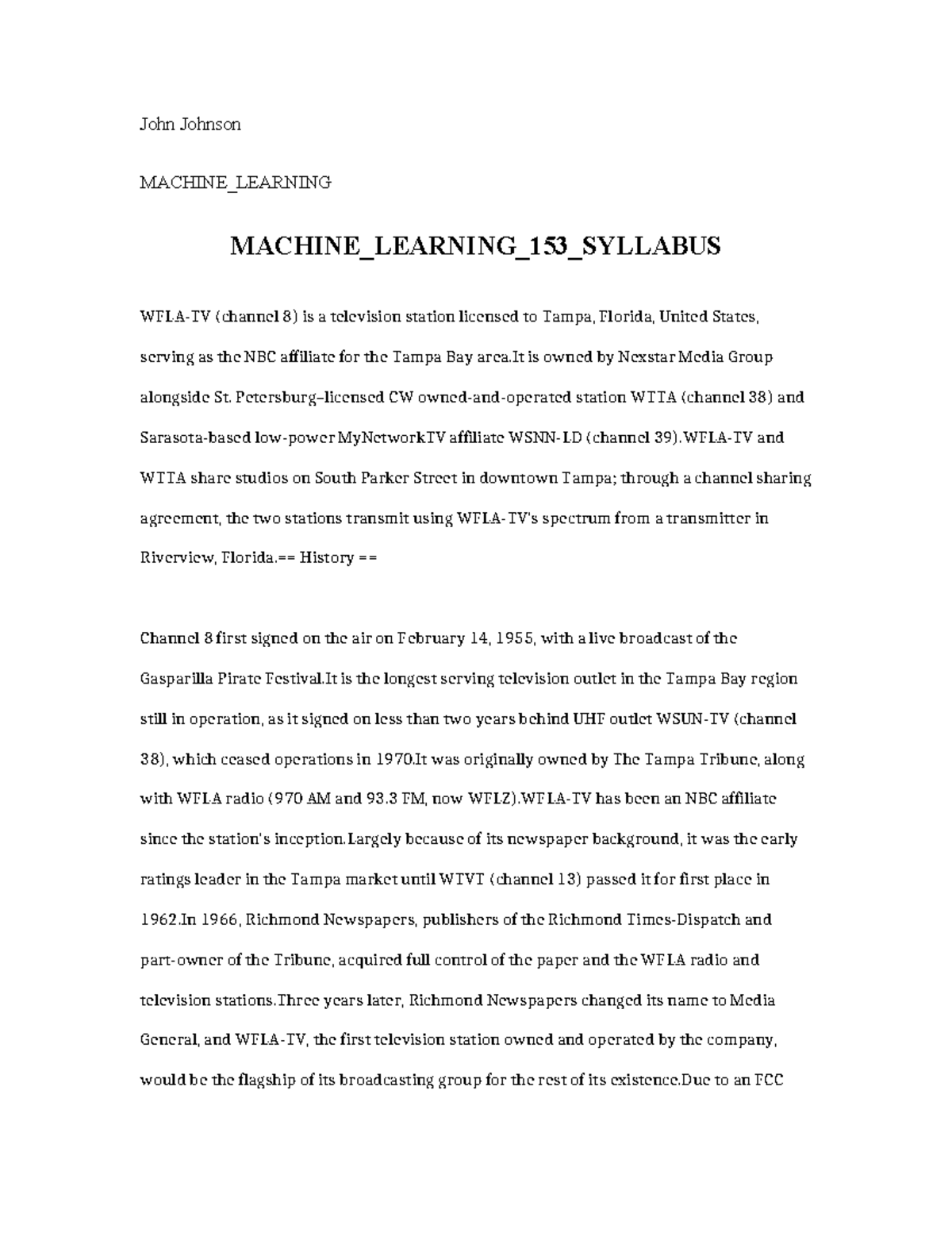 Machine Learning 153 Syllabus - John Johnson MACHINE_LEARNING MACHINE ...