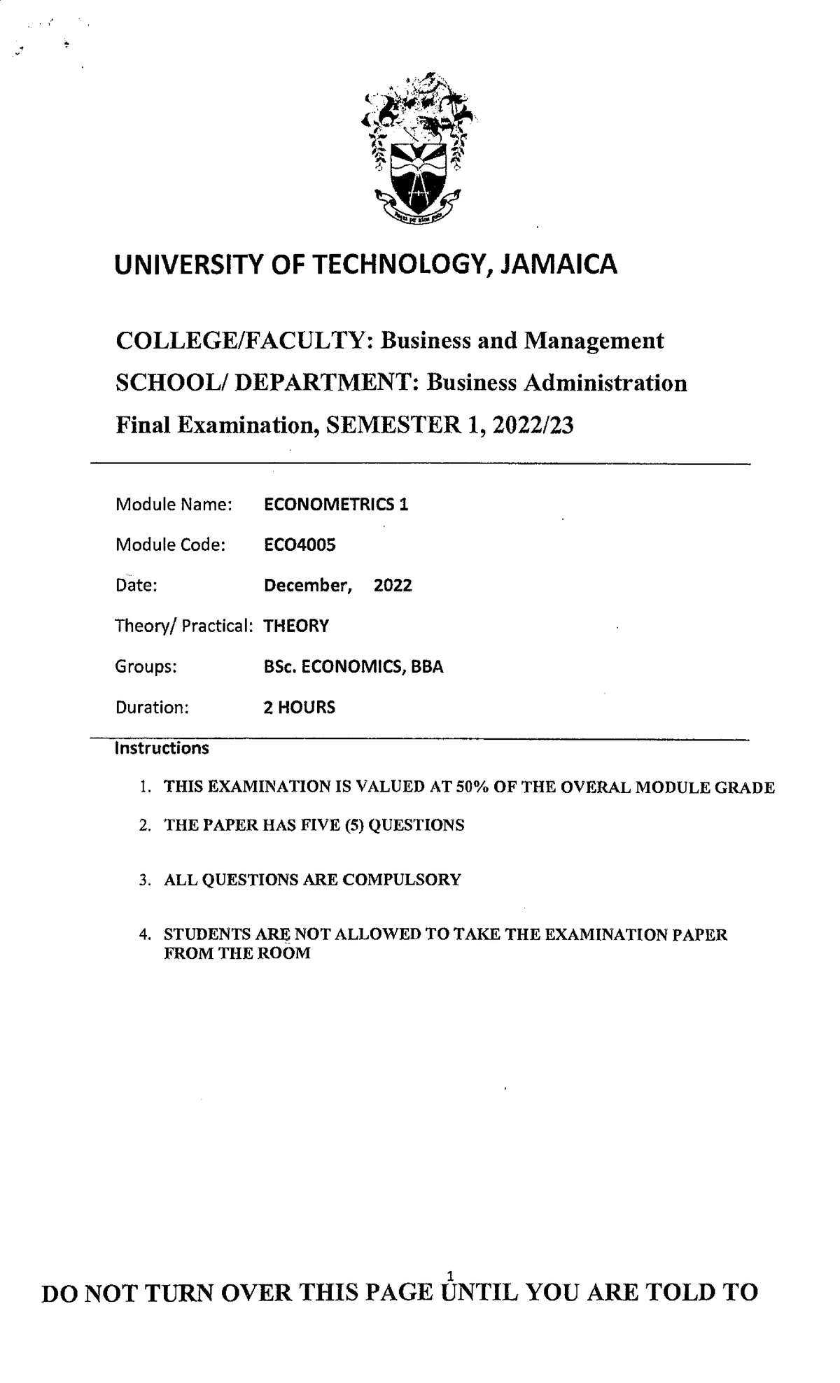 ECO4005 SEM1 - Econometrics 1 Final Exam Review Notes - Studocu