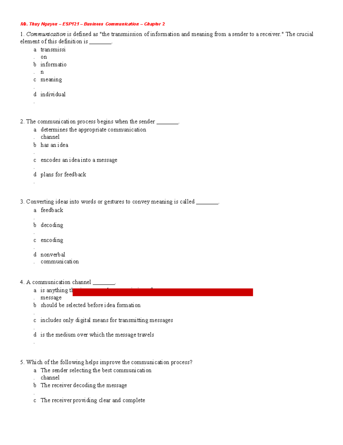 ESP121 GHI - Chapter 2.1 Test Bank on Communication Principles - Studocu