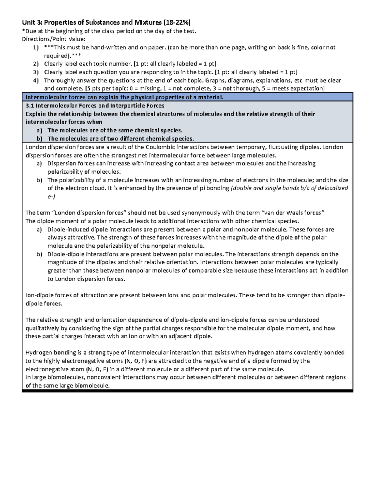 Unit 3: Summary of Properties of Substances and Mixtures - Studocu