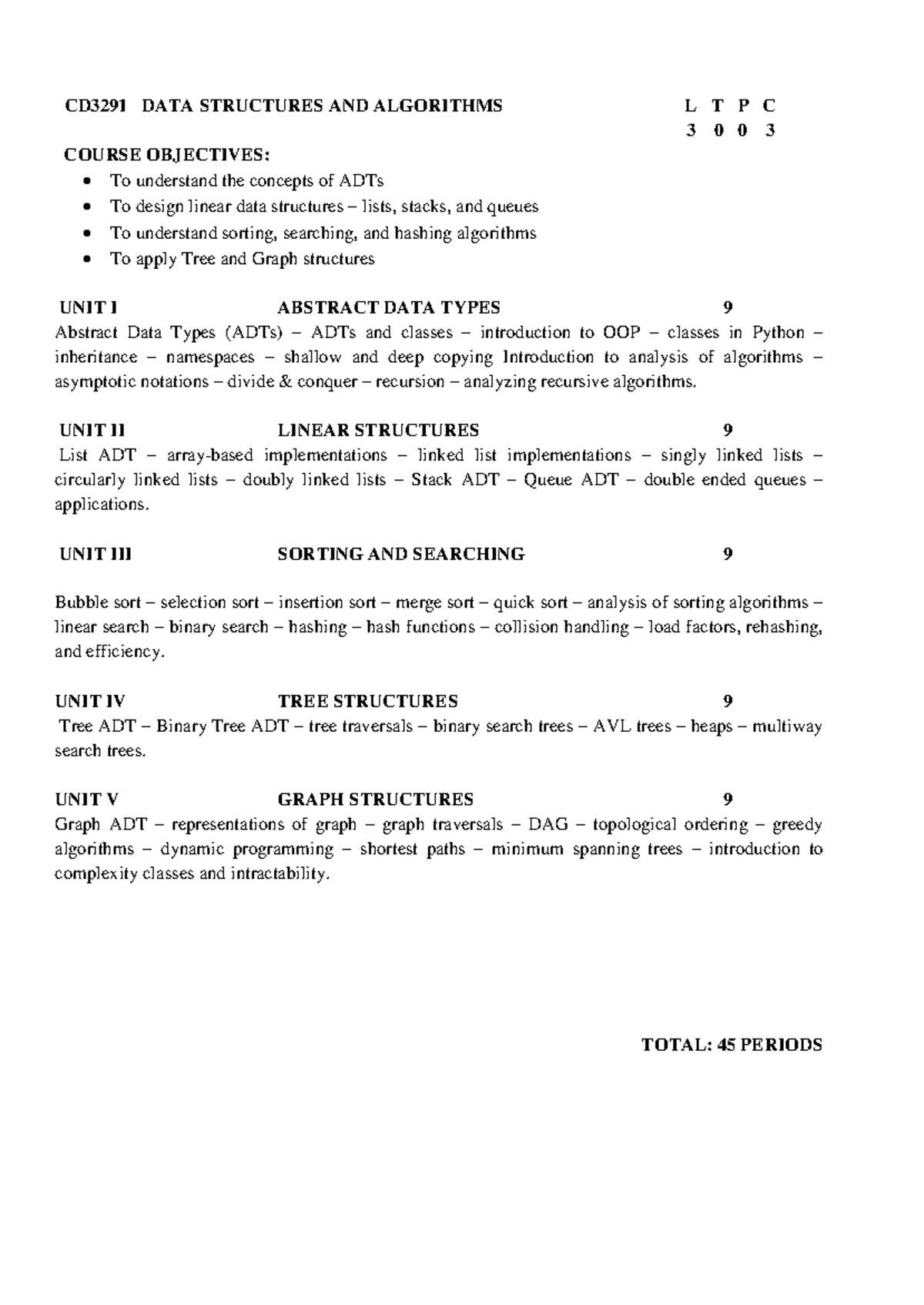 CD3291 DATA STRUCTURES AND ALGORITHMS: Comprehensive Study Notes - Studocu