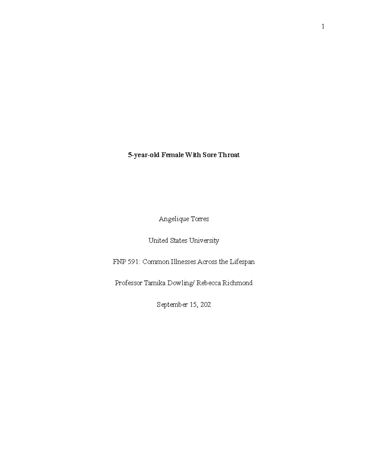 FNP591 Week 2 Essay: Case Study on 5-Year-Old with Sore Throat - Studocu