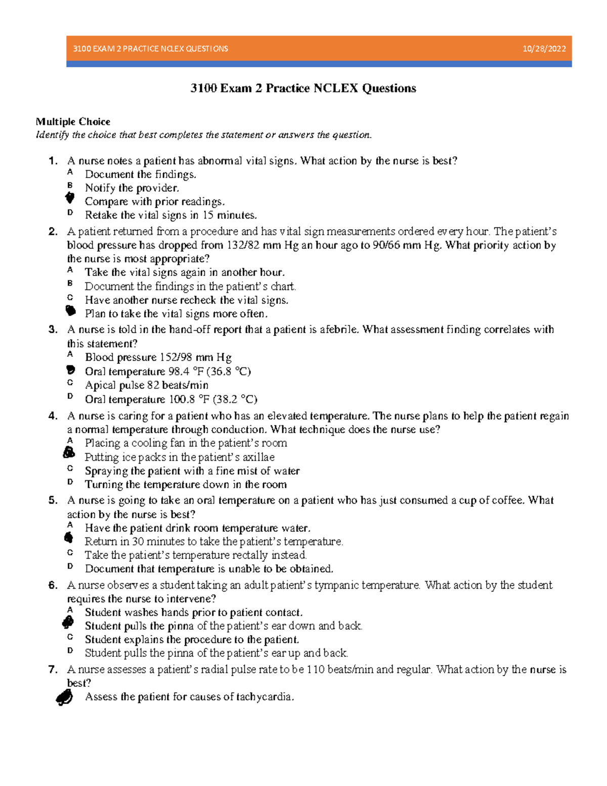 3100 Exam+2 Nclex+Practice+Questions - 3100 Exam 2 Practice NCLEX ...