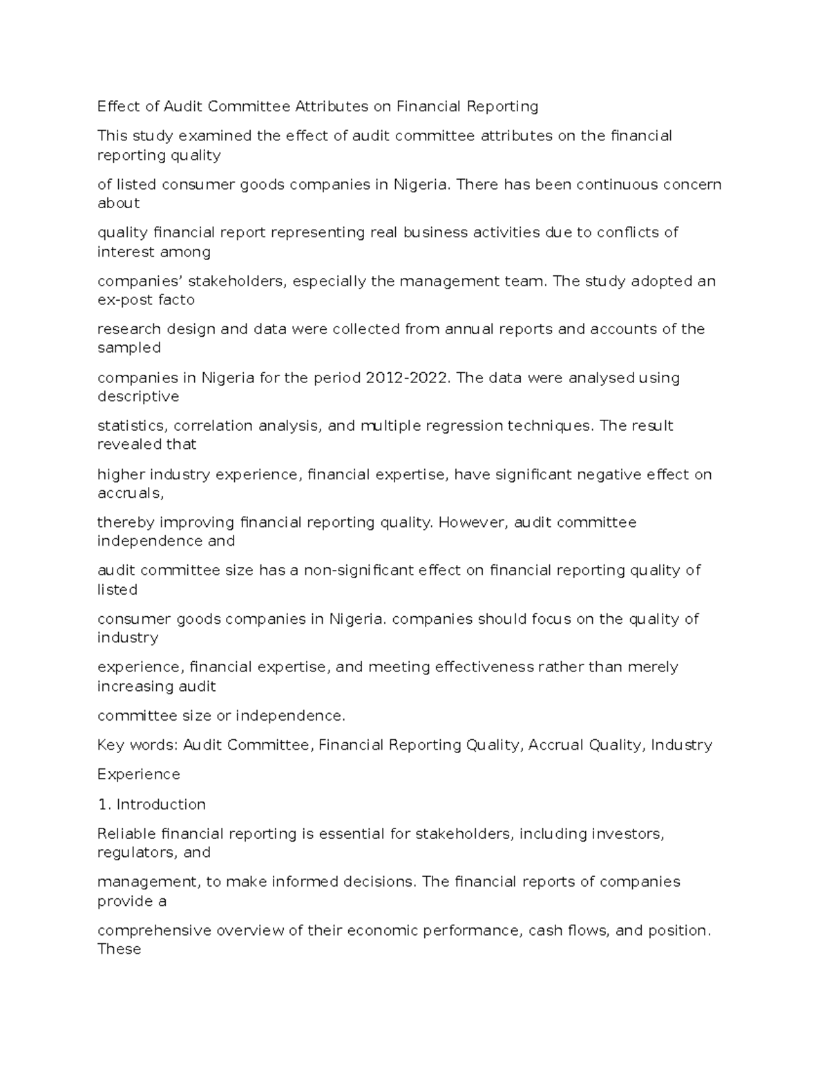 Audit Committee Attributes and Their Impact on Financial Reporting ...