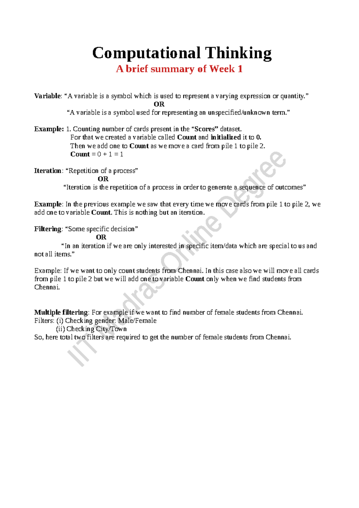 Week 1 summary - asdadasdasdadas - Computational Thinking A brief ...