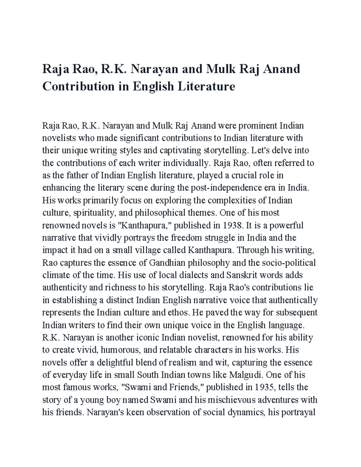 Raja Rao biography - Raja Rao, R. Narayan and Mulk Raj Anand ...
