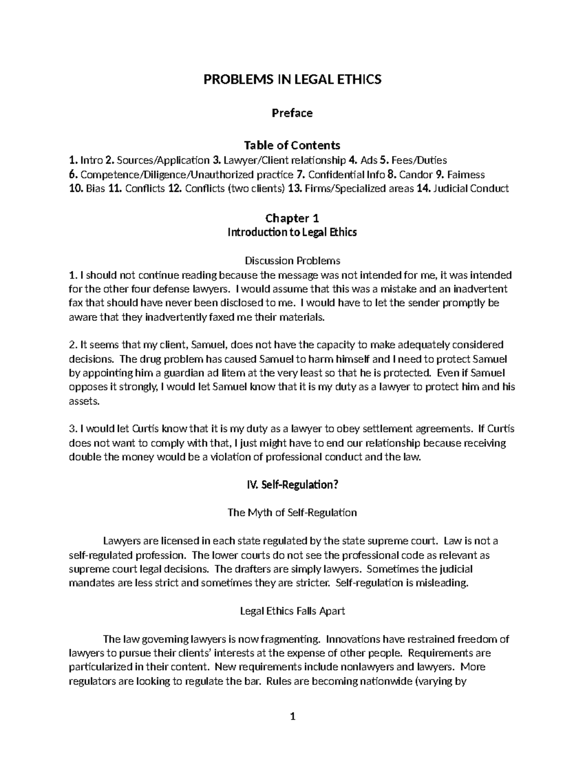 Legal Ethics and Professional Responsibility Outline