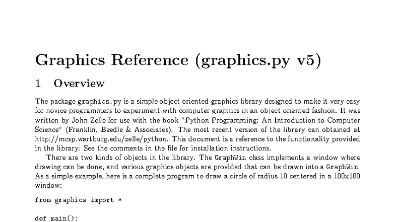 Graphics Reference (graphics.py v5) - Overview and Object Methods - Studocu