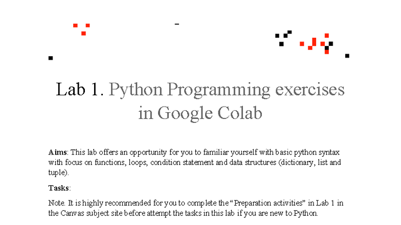 Lab 1: Python Programming Exercises in Google Colab - Studocu