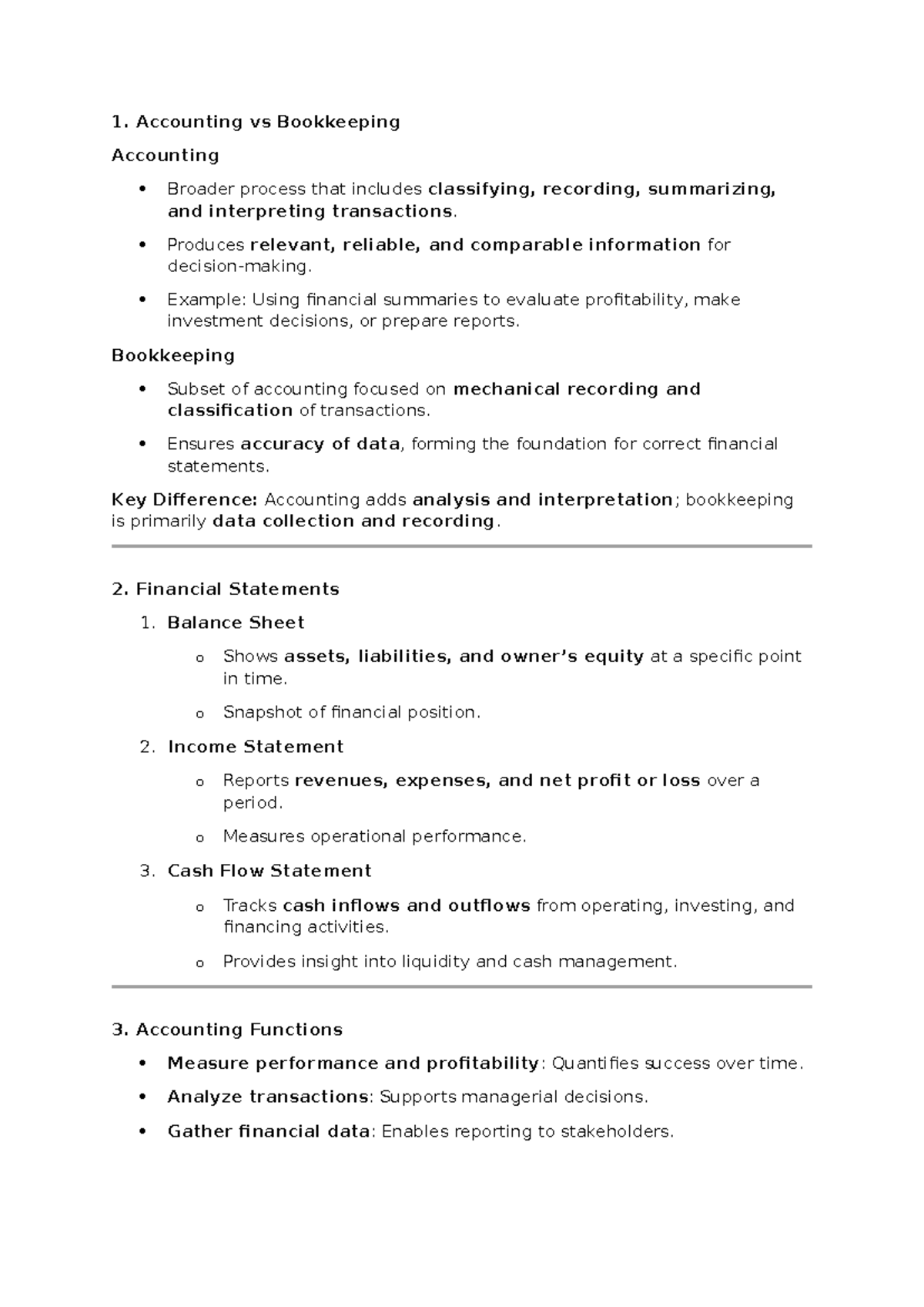 Chapter 1: Introduction to Accounting - Key Concepts & Functions - Studocu